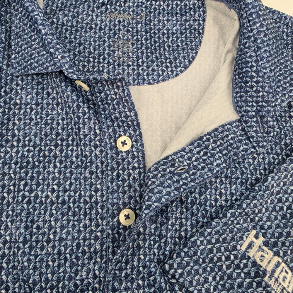 Johnnie-O Mens size Large Blue Geometric AOP Print Golf Performance Polo Shirt - Picture 12 of 16
